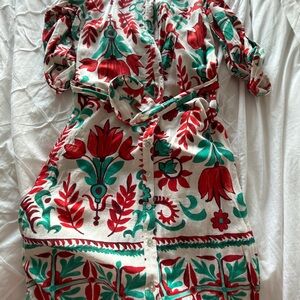 Fig and Flower Red and Green Floral Midi Dress